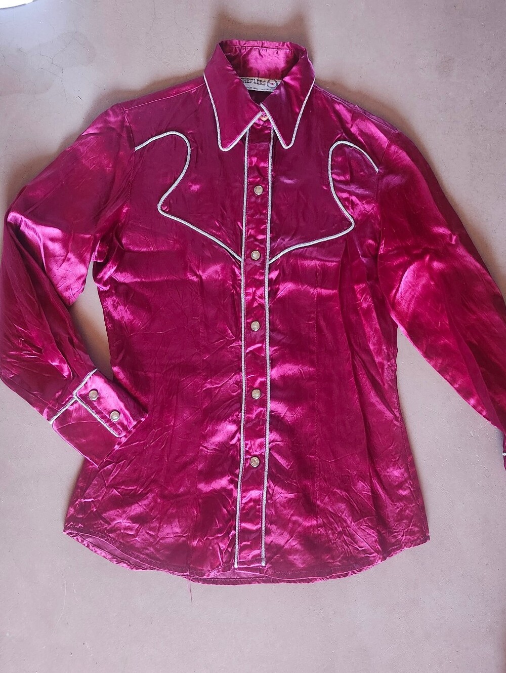 Vintage 70s Sheplers Satin Pearl Snap Western Shirt Top XXS XS Western Cowgirl